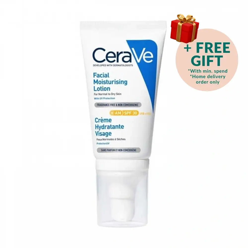 CeraVe AM facial moisturizing lotion in a pump tube, suitable for normal to dry skin with SPF 30