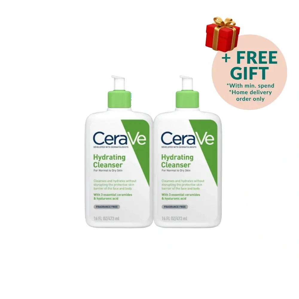 CERAVE HYDRATING CLEANSER 473ML 2S FOC MOISTURISING CREAM 15ML