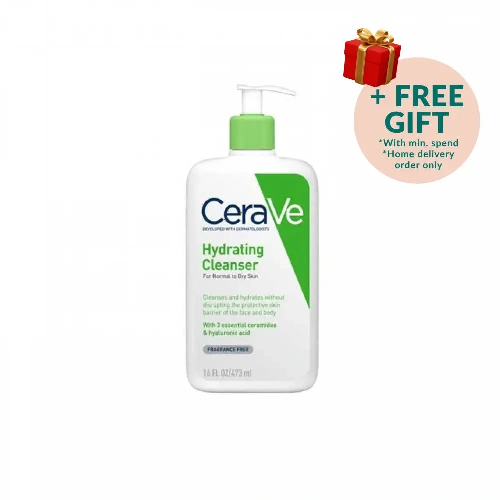 CeraVe Hydrating Cleanser 473ml in a white bottle with pump for normal to dry skin