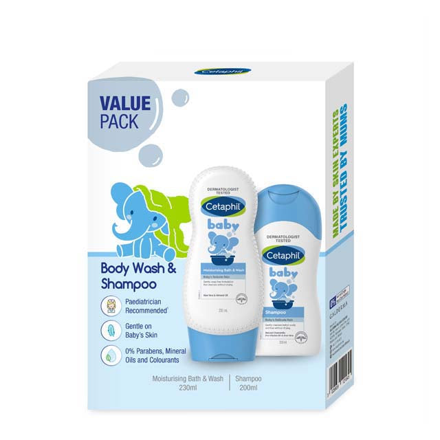 Cetaphil baby bath and shampoo set with gentle formula for soft and smooth baby skin