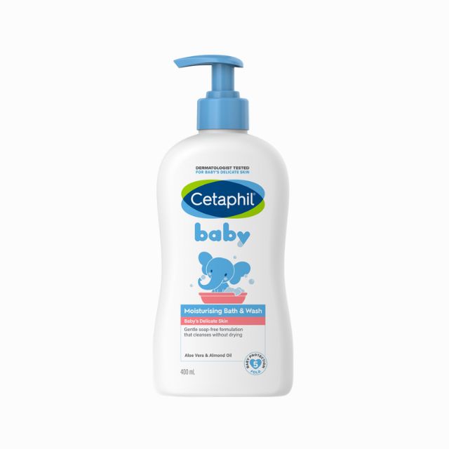 Cetaphil baby bath and wash in a 400ml bottle designed for gentle baby cleansing