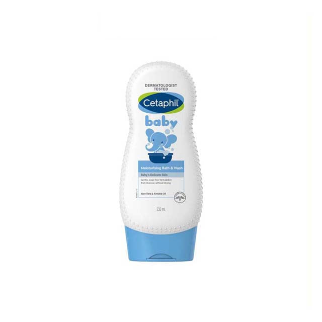 Cetaphil baby bath wash in a 250ml bottle with a moisturizing formula for gentle cleansing