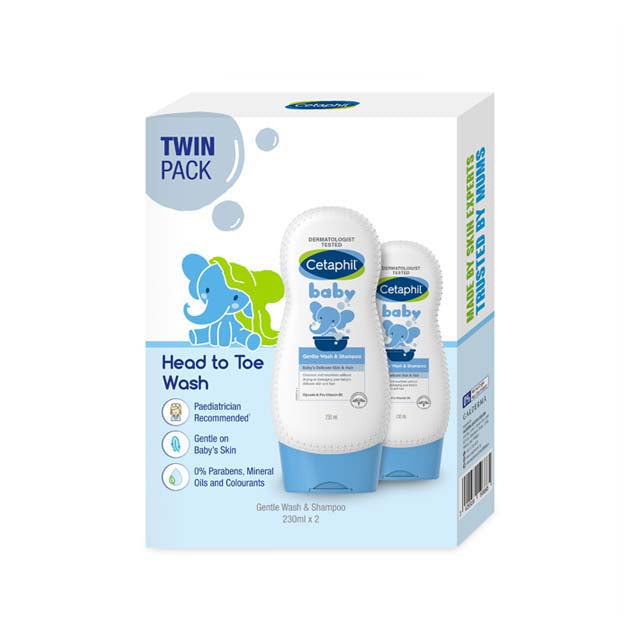 Cetaphil baby gentle wash and shampoo twin pack with 2 bottles for baby care and gentle cleansing