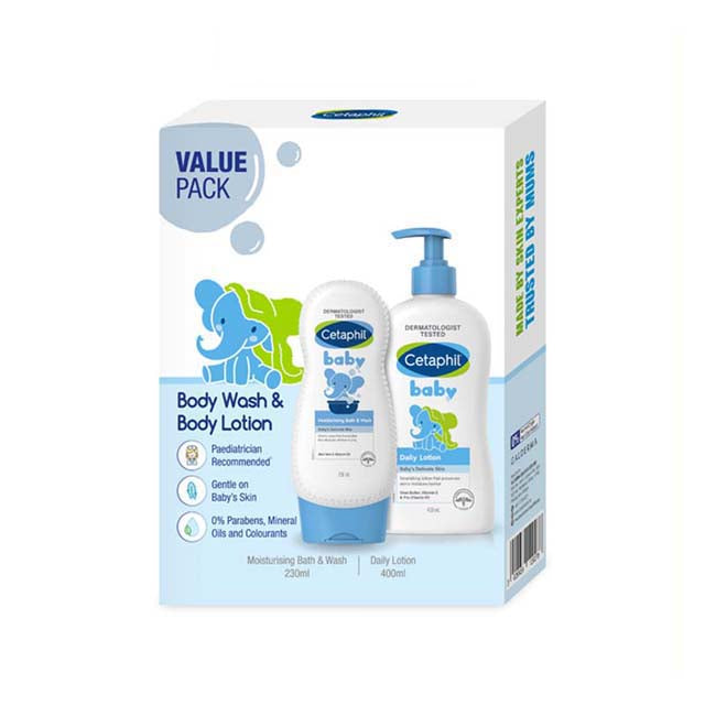 Cetaphil baby moisturizing bath and lotion set with gentle body wash and lotion for sensitive skin