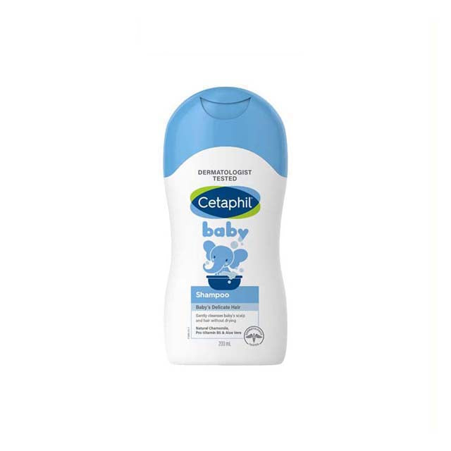 Cetaphil Baby Shampoo 200ml in a blue and white bottle for gentle hair care for babies