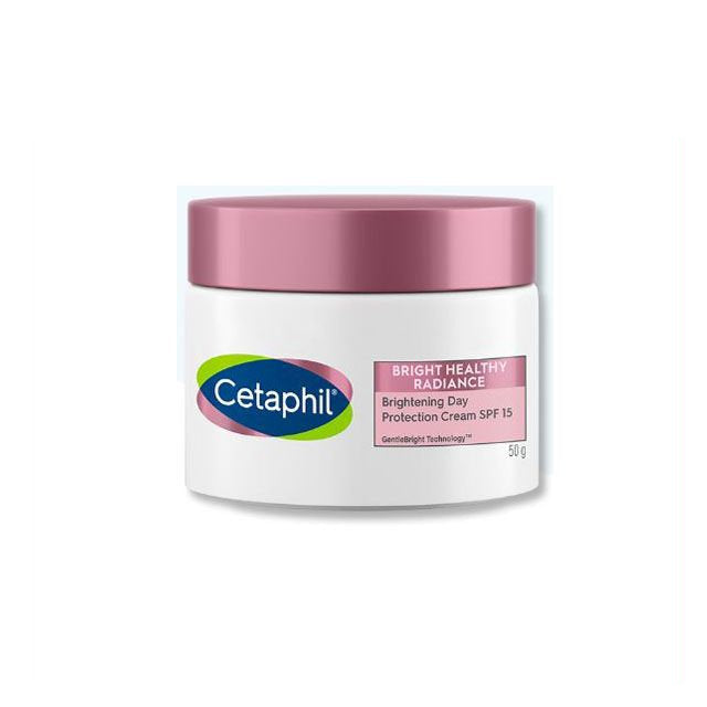 Cetaphil brightening day cream SPF15 in a pink-lidded jar for healthy radiant skin