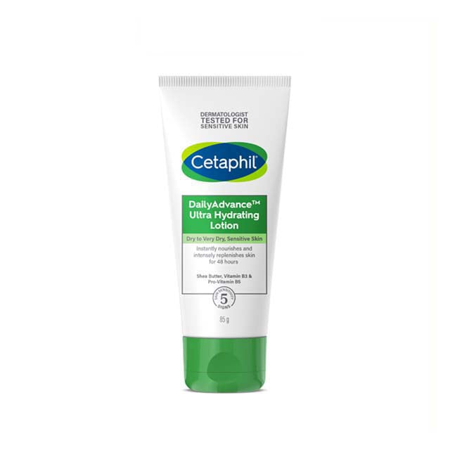 Cetaphil Daily Advance Ultra Hydrating Lotion in a tube for dry and sensitive skin with nourishing ingredients