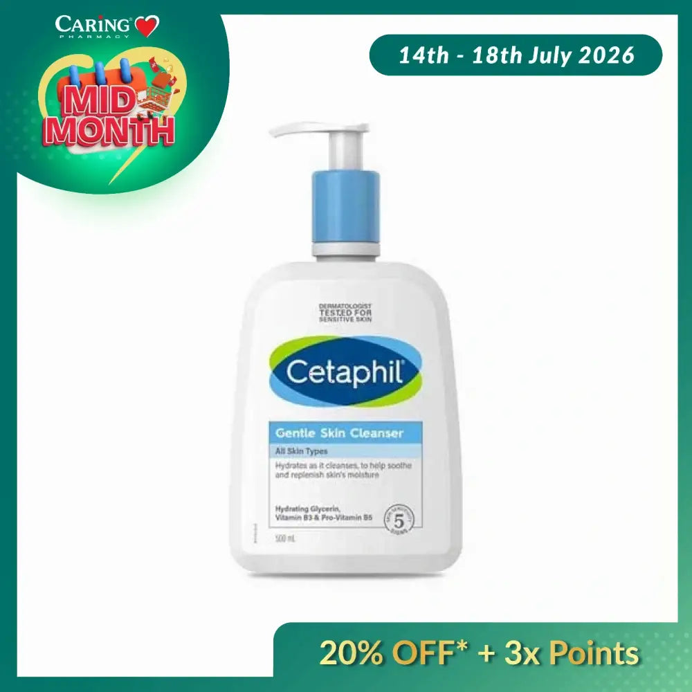 Cetaphil Gentle Skin Cleanser 500ml with a pump bottle for all skin types, hydrating and soothing formula