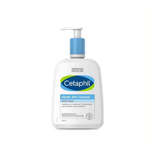 Cetaphil Gentle Skin Cleanser 500ml with a pump bottle for all skin types, hydrating and soothing formula