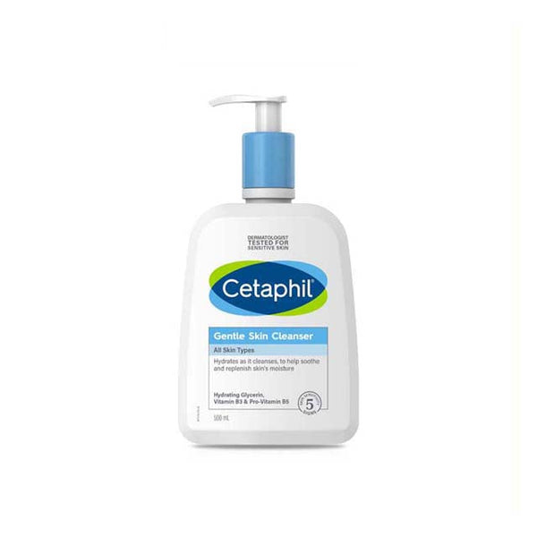 Cetaphil Gentle Skin Cleanser 500ml with a pump bottle for all skin types, hydrating and soothing formula