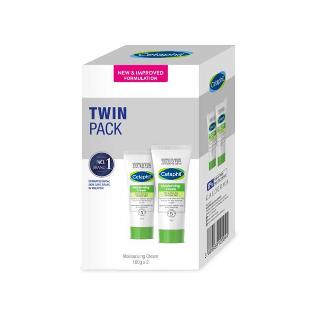 Cetaphil moisturizing cream twin pack featuring two 100g tubes for dry skin hydration