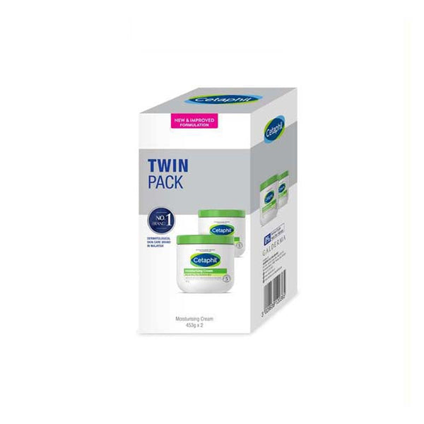 Cetaphil Moisturizing Cream twin pack featuring two 453g jars for effective hydration and skin care.