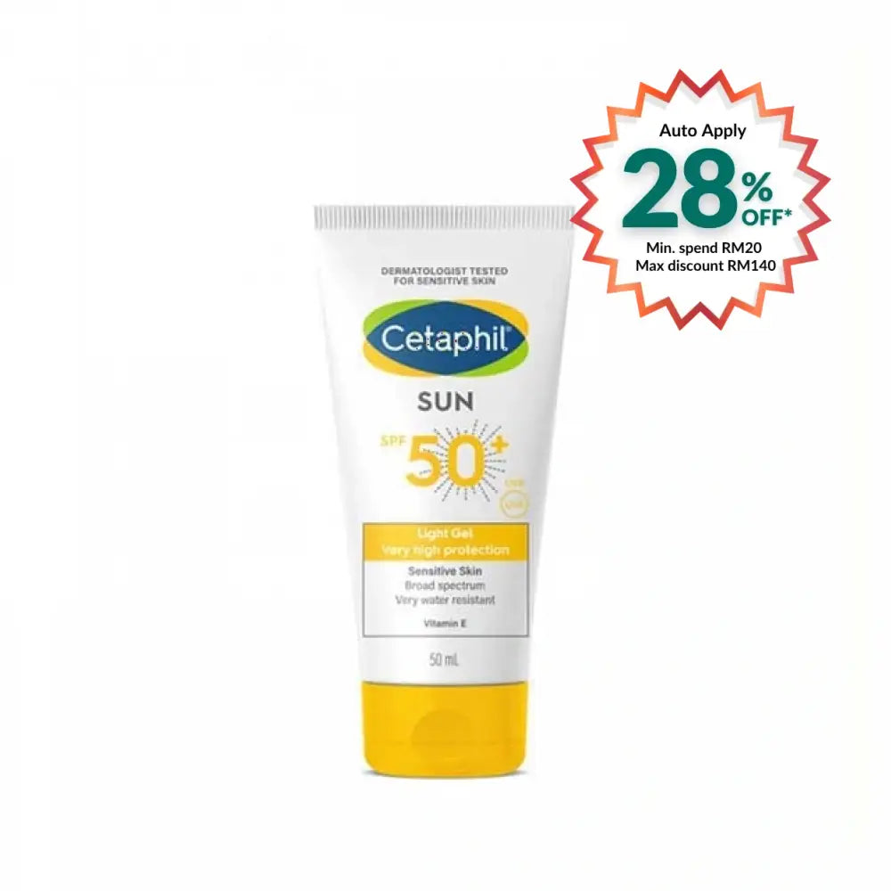 Cetaphil sunblock SPF 50 gel in a 50ml tube for sensitive skin protection