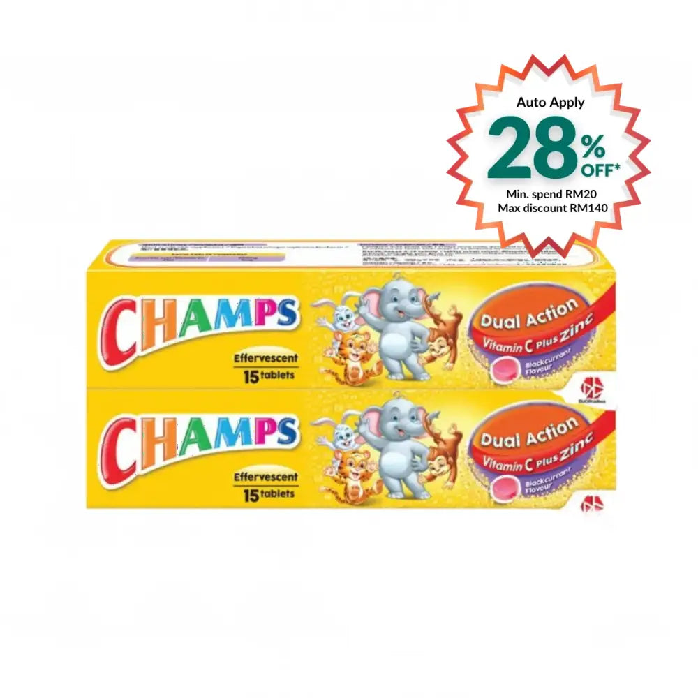 CHAMPS EFF DUAL ACTION VIT C+ZINC BLACKCURRANT 15SX2