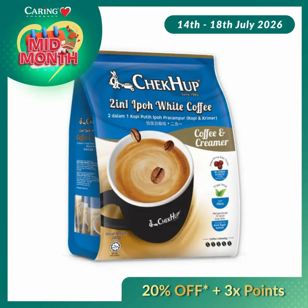 CHEK HUP 2IN1 WHITE COFFEE SUGAR FREE SACHET 30G 12S