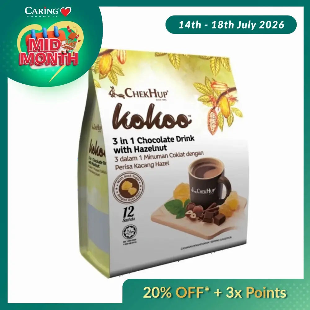 CHEK HUP 3IN1 KOKOO HOT CHOCOLATE WITH HAZELNUT SACHET 30G 12S