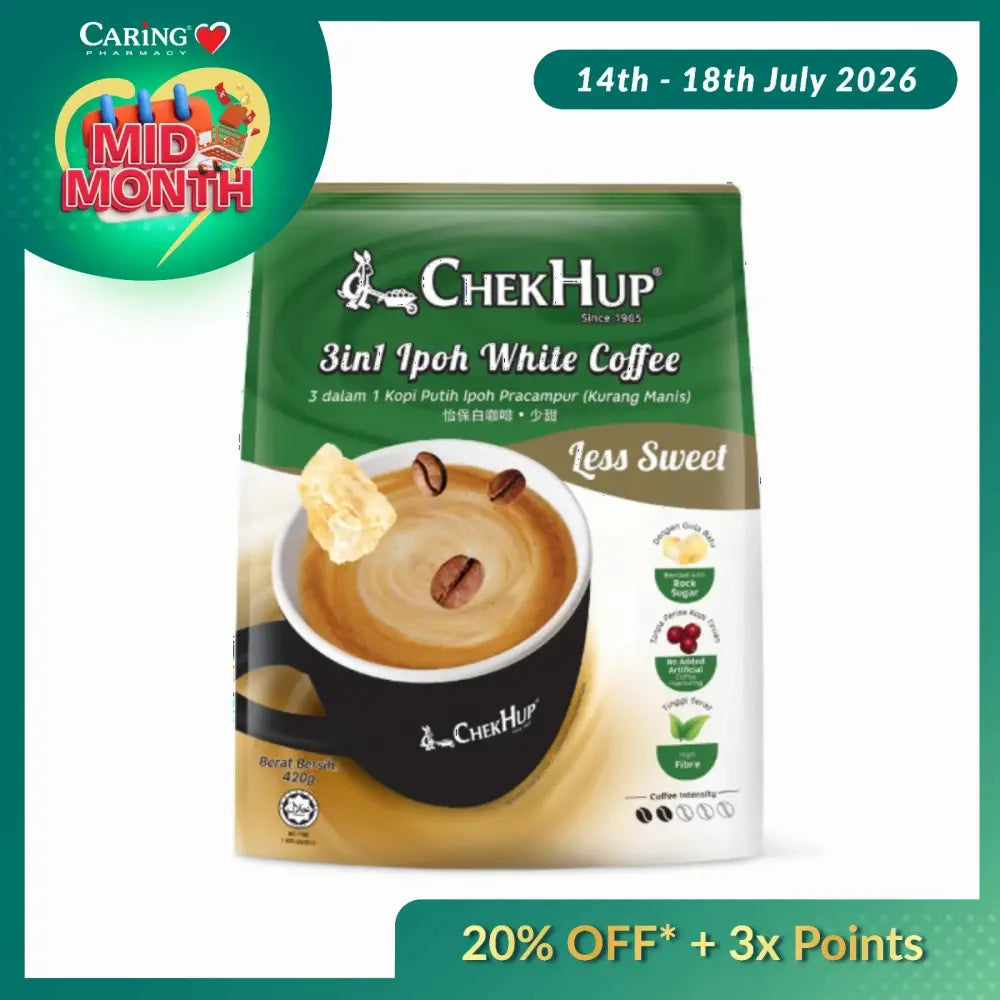 CHEK HUP 3IN1 WHITE COFFEE LESS SWEET SACHET 35G 12S