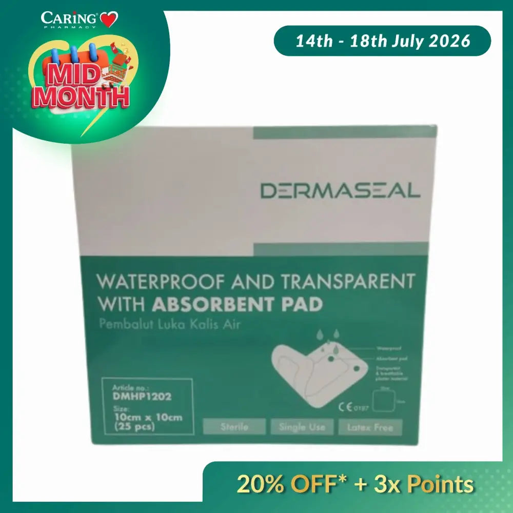 DERMASEAL WATERPROOF DRESSING WITH ABSORBENT PADS 10CMX10CM 25S