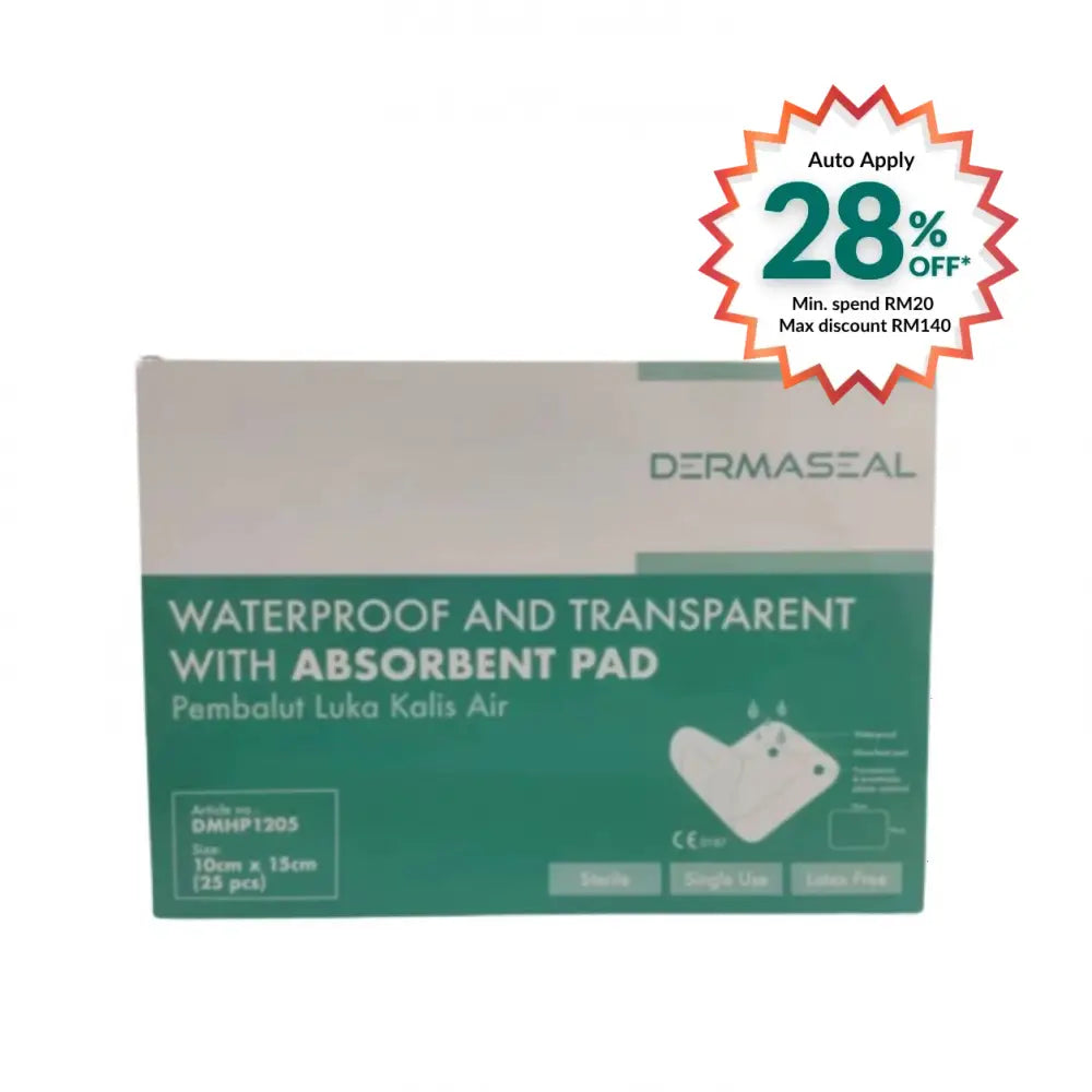 DERMASEAL WATERPROOF DRESSING WITH ABSORBENT PADS 10CMX15CM 25S