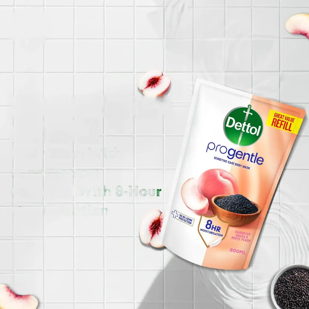 DETTOL PROGENTLE BODY WASH HABBATUS SAUDA & WHITE PEACH REFILL 800G