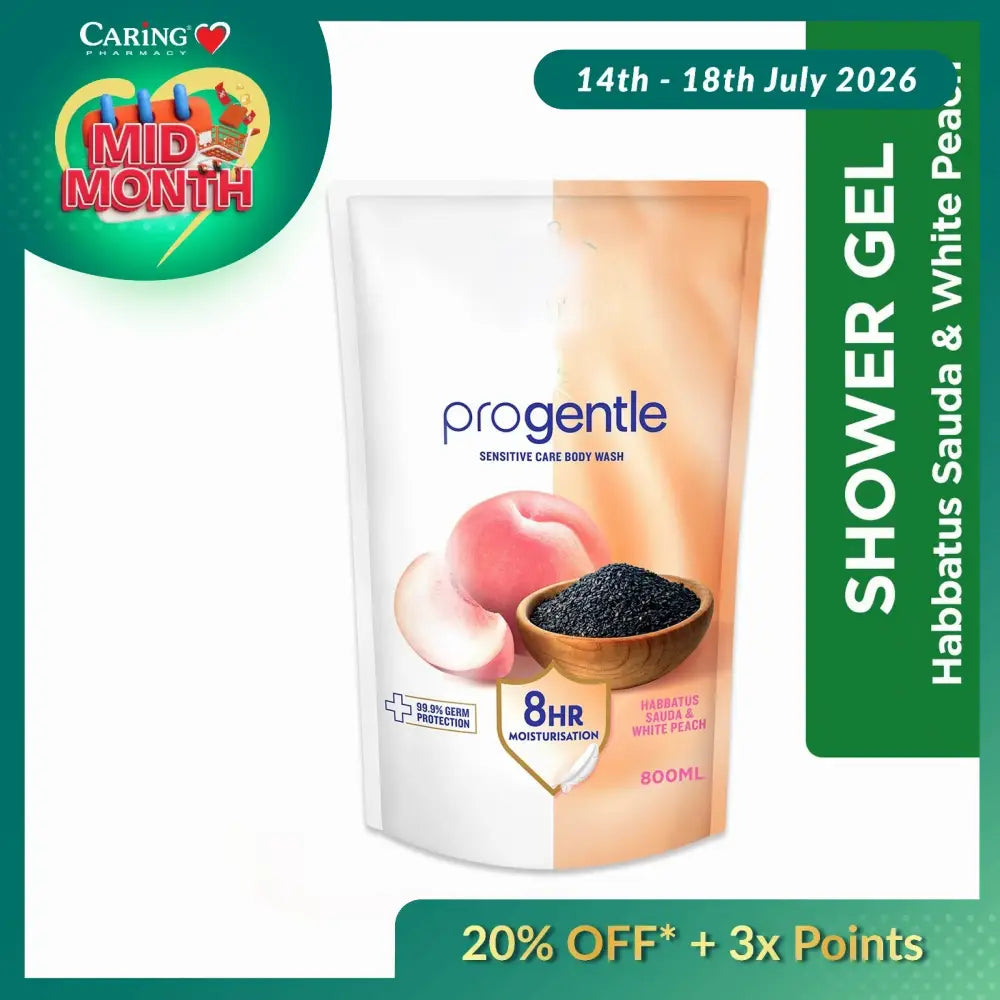 DETTOL PROGENTLE BODY WASH HABBATUS SAUDA & WHITE PEACH REFILL 800G