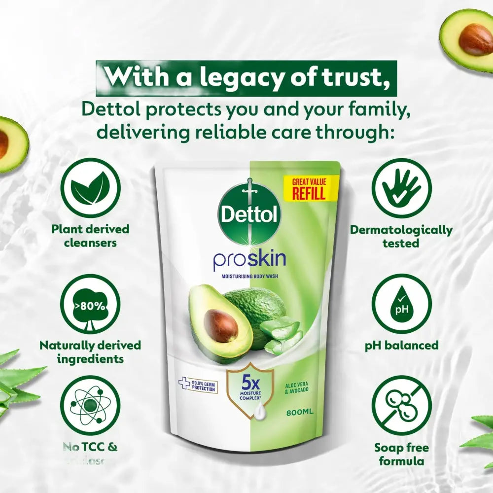 DETTOL PROSKIN BODY WASH ALOE VERA & AVOCADO REFILL 800G