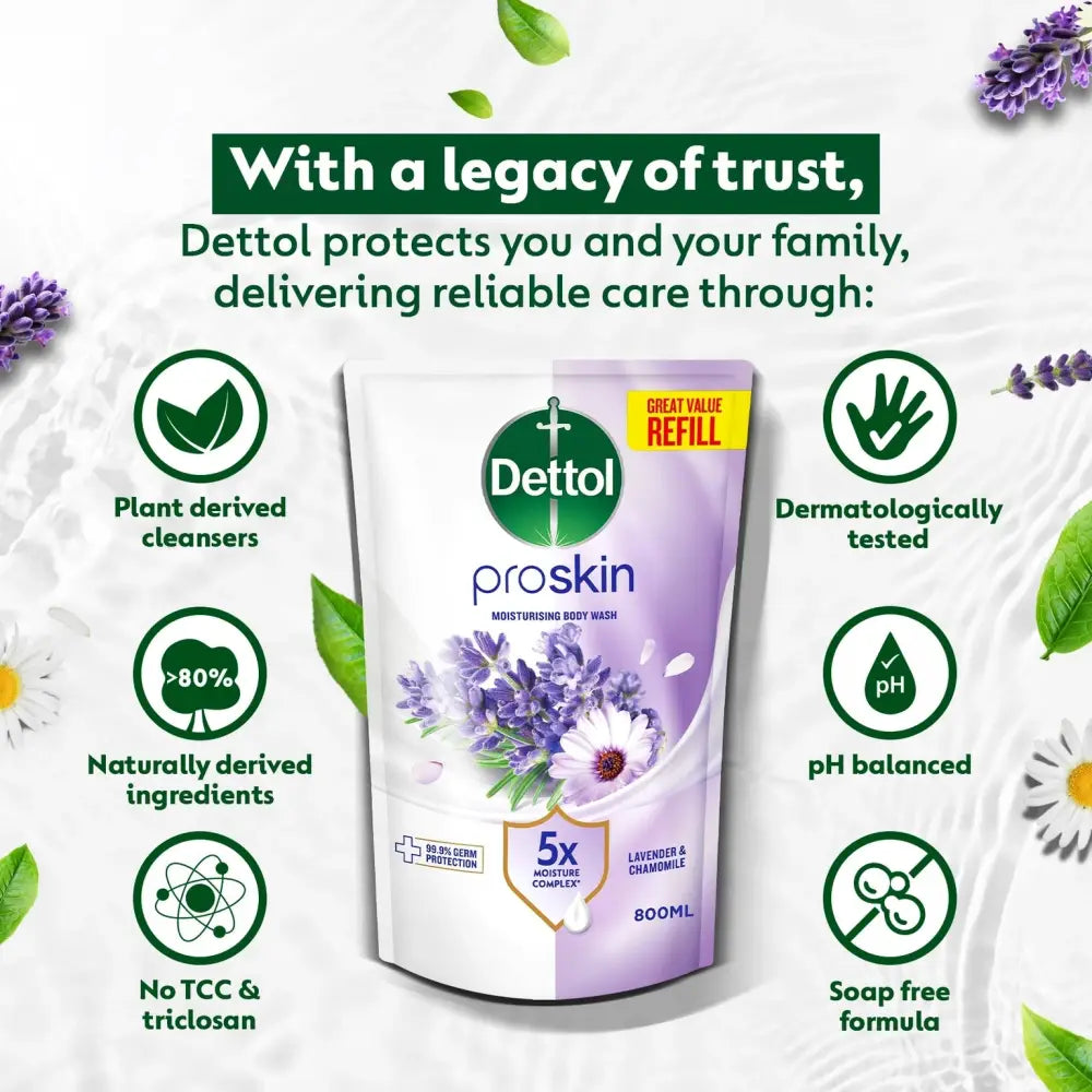 DETTOL PROSKIN BODY WASH BOTANICALS LAVENDER & CHAMOMILE REFILL 800G
