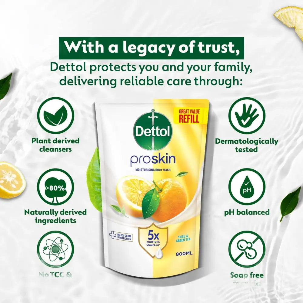 DETTOL PROSKIN BODY WASH BOTANICALS YUZU & GREEN TEA REFILL 800G