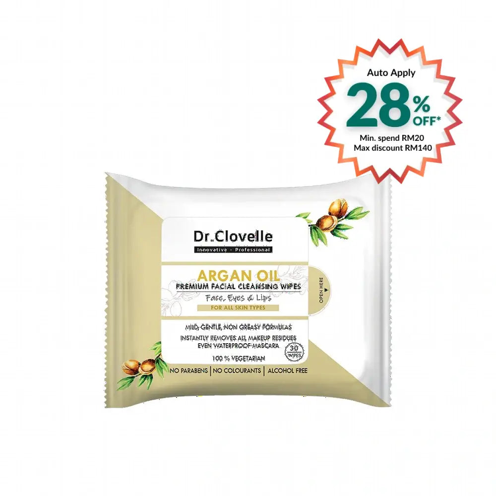 DR CLOVELLE ARGAN OIL FACIAL CLEANSING WIPES 30S