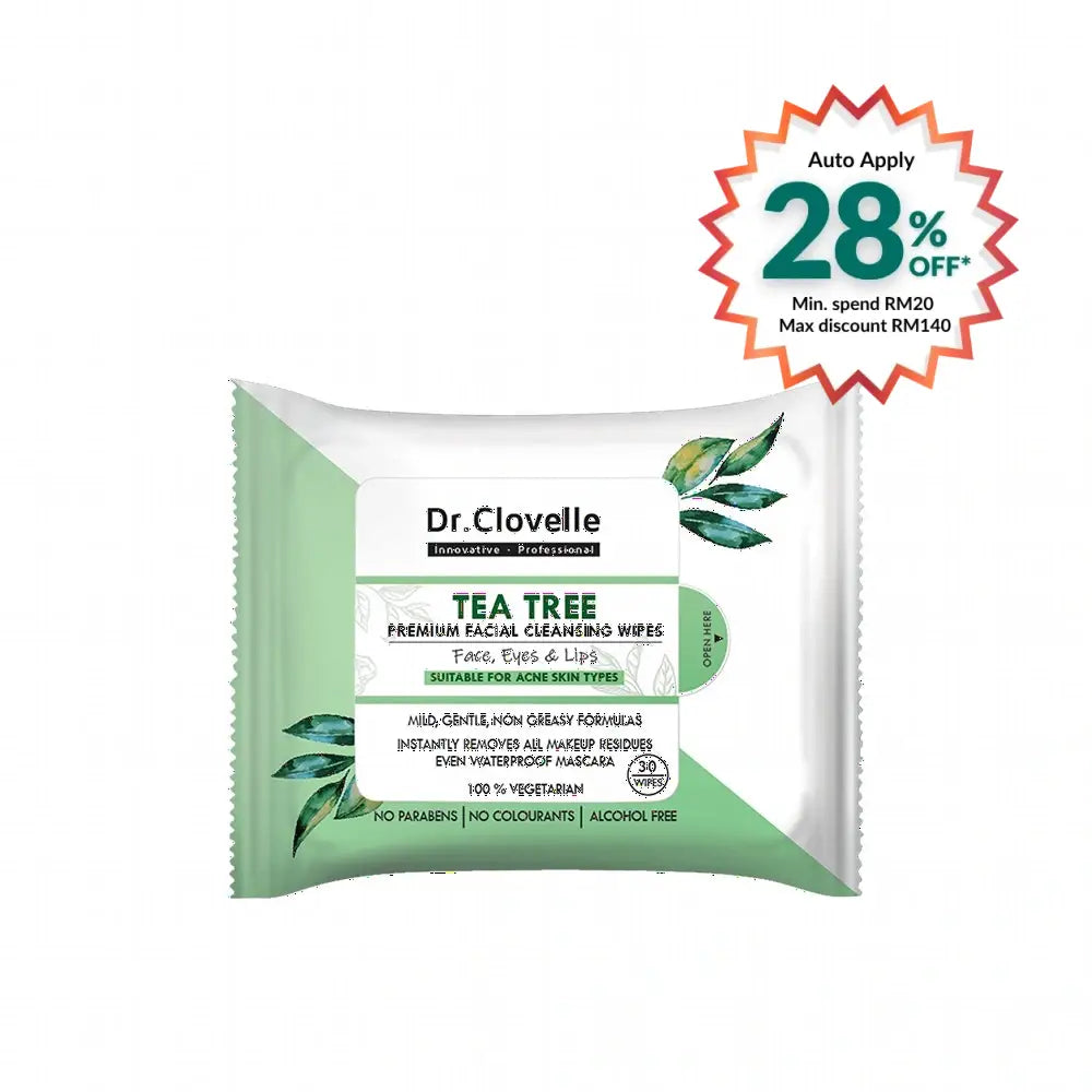 DR CLOVELLE TEA TREE FACIAL CLEANSING WIPES 30S