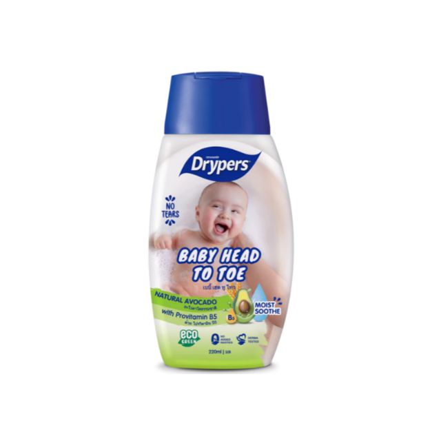 Drypers baby head to toe wash in bottle with natural avocado and Pro-vitamin B5 for gentle cleansing