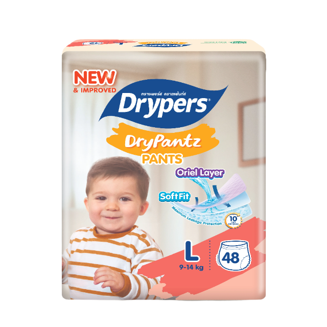 Drypers Drypantz L diapers Malaysia in a pack of 48 for babies weighing 9-14 kg with soft and comfortable fit