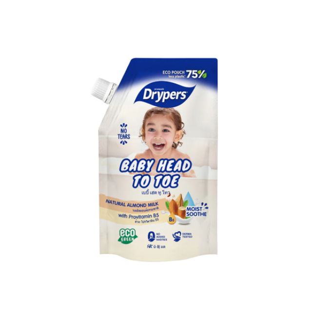 Drypers baby head to toe wash with natural almond milk for gentle and soothing cleansing