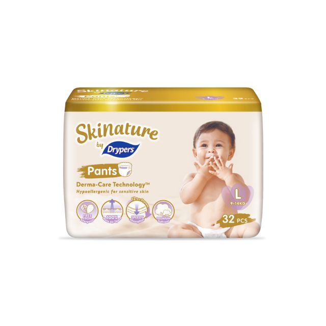 Drypers Skinature pants L 32 pieces with Derma-Care Technology for sensitive skin
