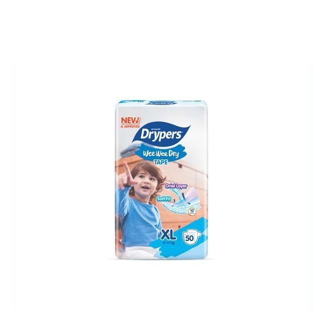 Drypers Wee Wee Dry XL diapers pack featuring a child on the front with soft, absorbent design
