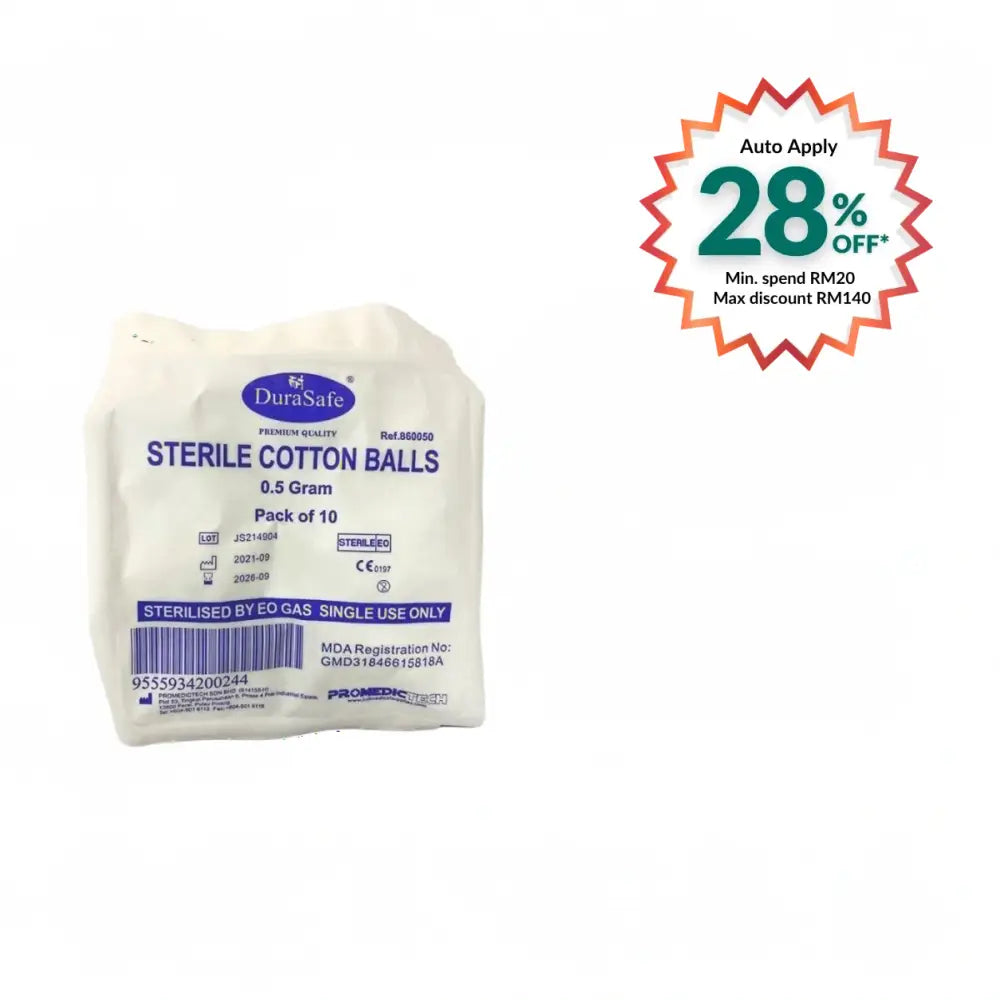 DURASAFE STERILE COTTON BALLS 10S