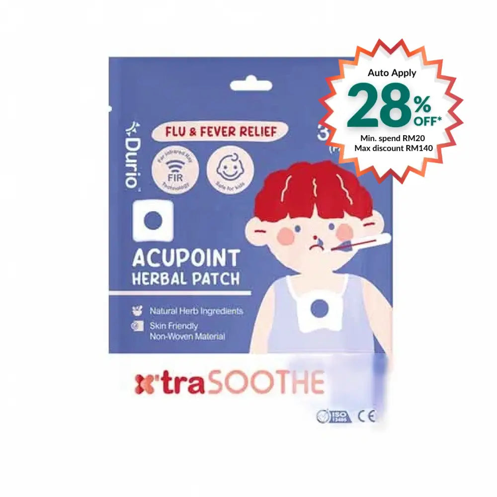 DURIO XTRASOOTHE FLU & FEVER RELIEF ACUPOINT HERBAL PATCH 3S