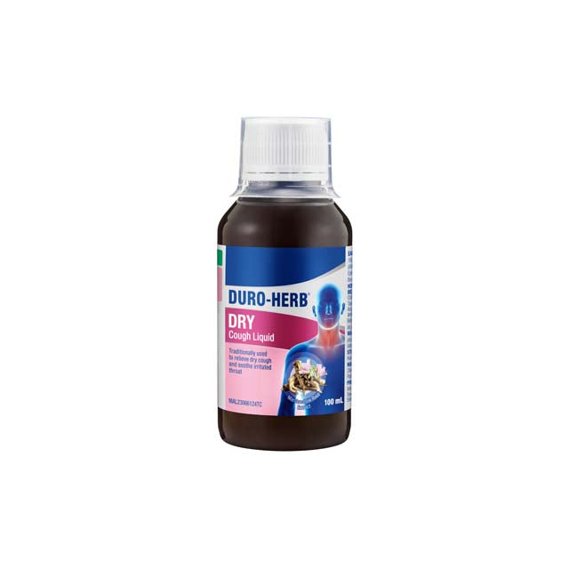 DURO-HERB Dry Cough Syrup Malaysia in a 100ml bottle, designed for effective cough relief
