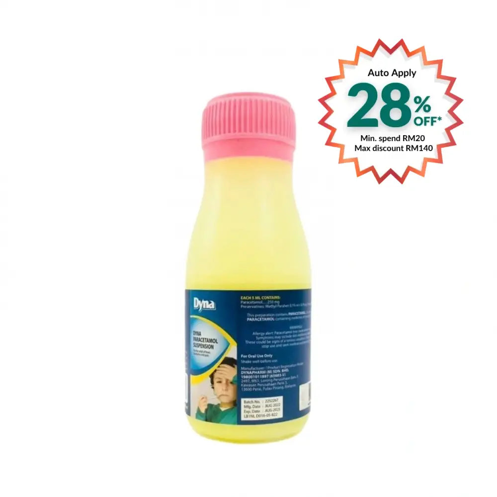 DYNA PARACETAMOL SUSPENSION 250MG 60ML (YELLOW)