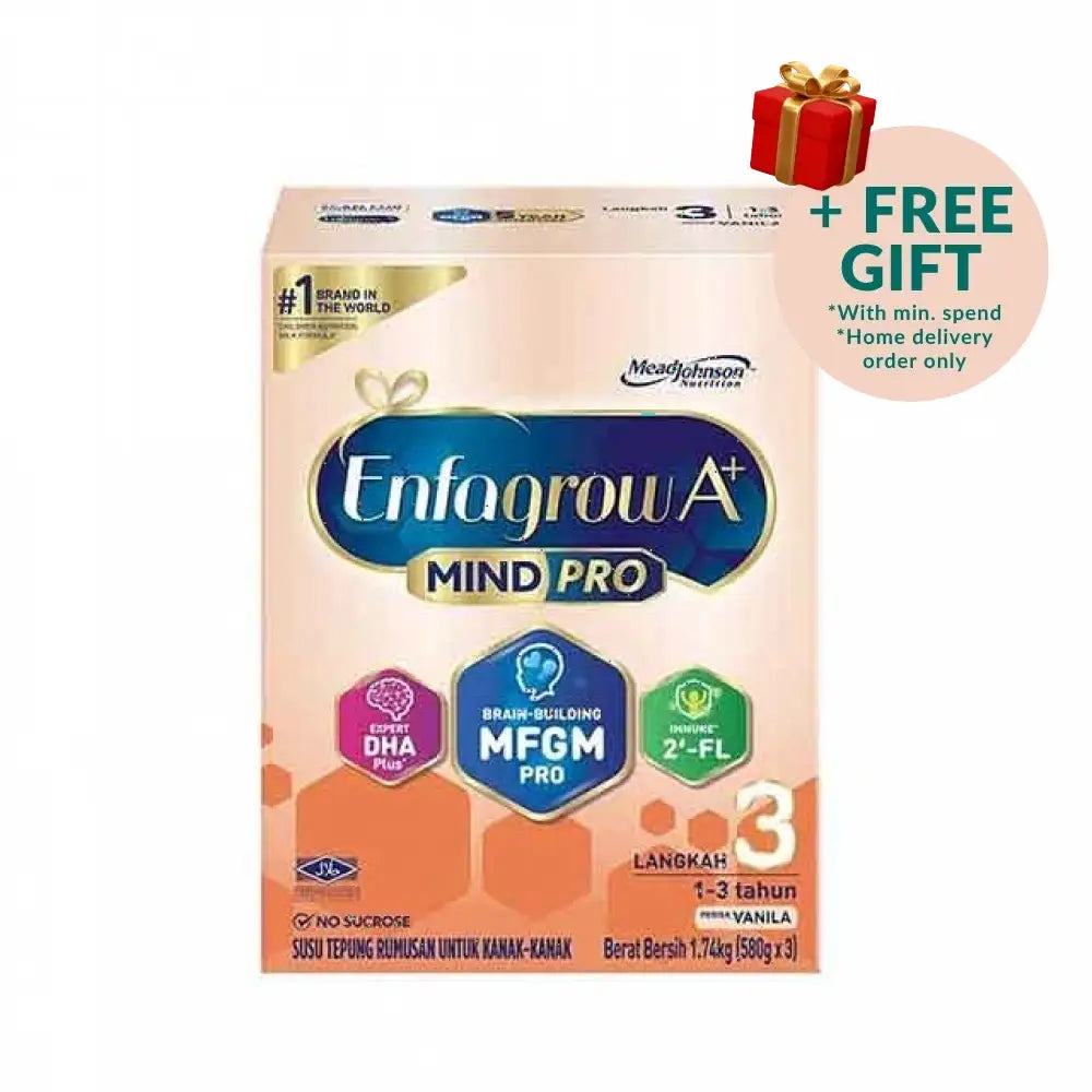 Enfagrow A+ MindPro Step 3 vanilla formula in a 1.74kg box for children aged 1-3 years old
