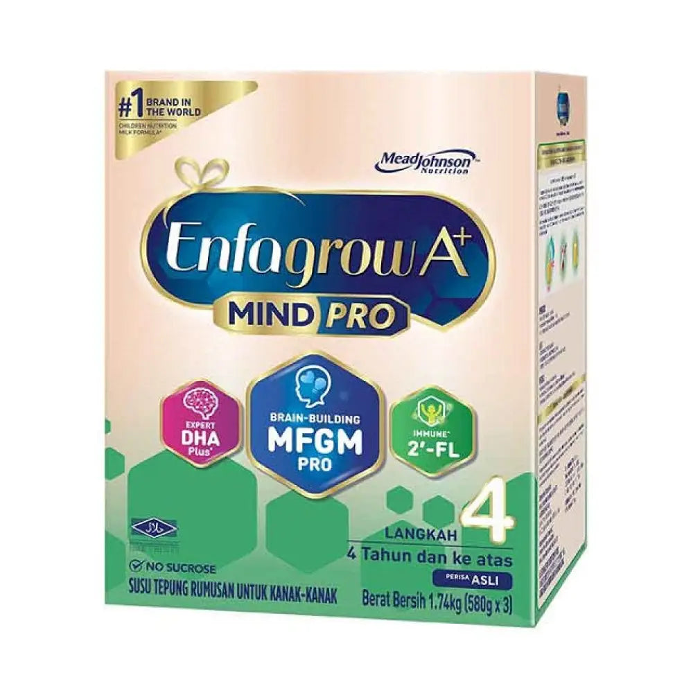 Enfagrow A+ MindPro Step 4 milk powder packaging for children aged 4 and above with brain-building nutrients