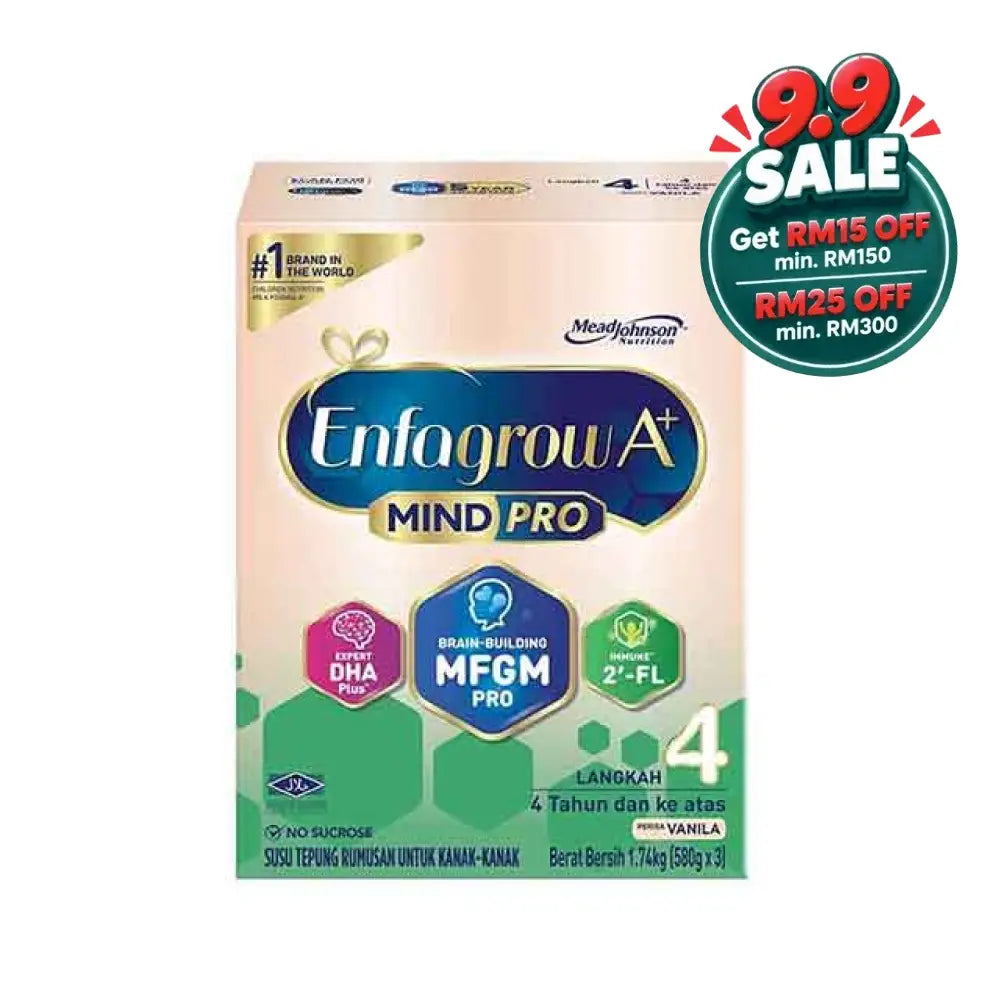 Enfagrow A+ MindPro Step 4 vanilla nutrition formula for children aged 4 and above with DHA and MFGM ingredients