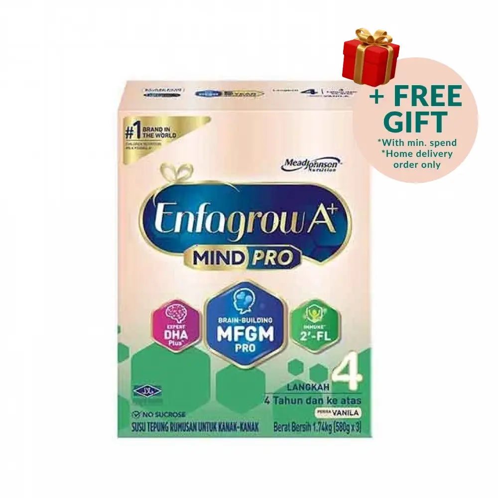 Enfagrow A+ MindPro Step 4 vanilla nutrition formula for children aged 4 and above with DHA and MFGM ingredients