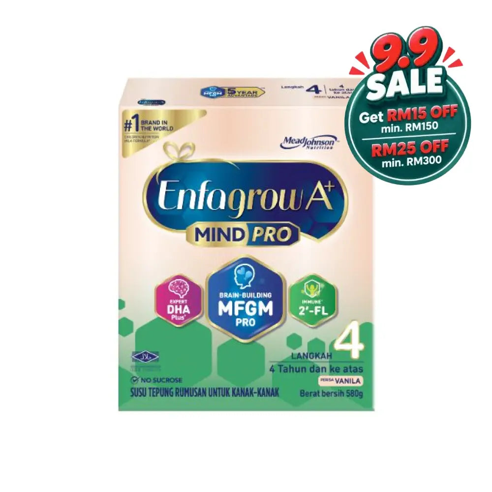 Enfagrow A+ MindPro Step 4 vanilla price on the packaging with nutritional information for children