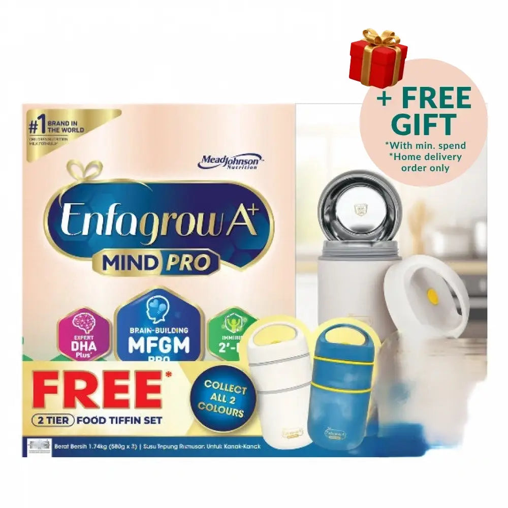 Enfagrow A+ MindPro Stage 4 milk powder with free 2 tier food tiffin set for toddlers' nutrition