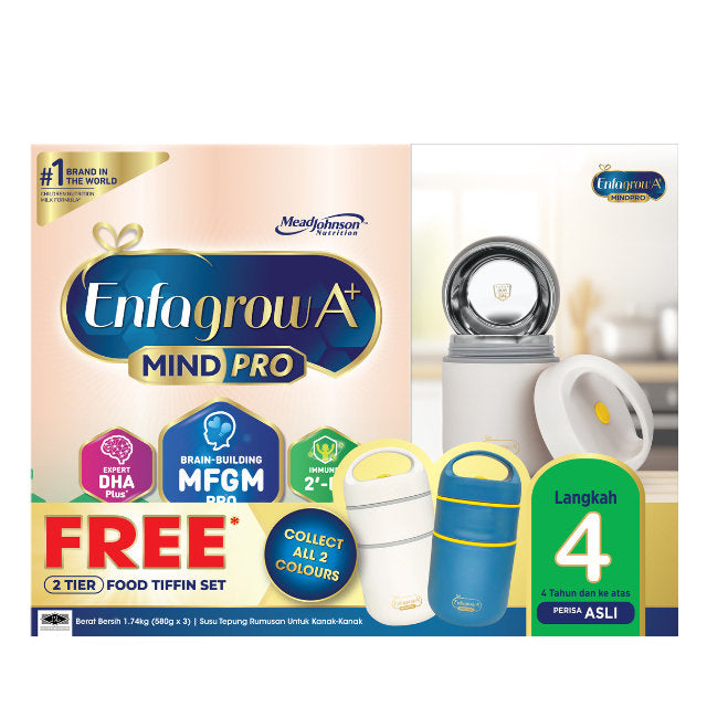 Enfagrow A+ MindPro Stage 4 milk powder with free 2 tier food tiffin set for toddlers' nutrition