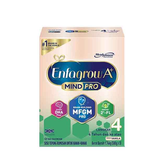 Enfagrow A+ MindPro Step 4 vanilla nutrition formula for children aged 4 and above with DHA and MFGM ingredients