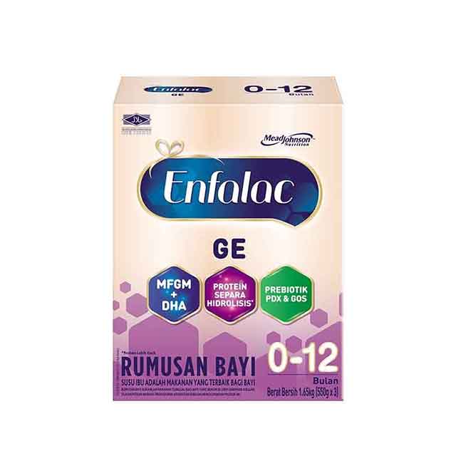 Enfalac A+ Gentlease infant formula box designed for infants aged 0-12 months with DHA and prebiotics