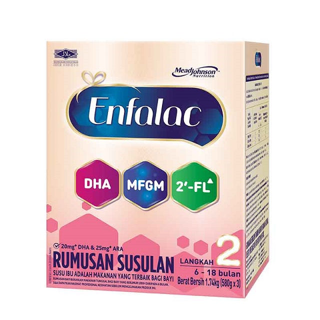 Enfalac A+ MFGM Step 2 formula for infants aged 6 to 18 months in a convenient three-pack