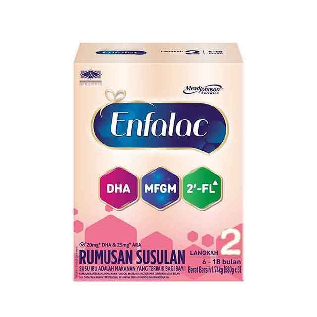 Enfalac A+ MFGM Step 2 formula packaging with nutrients for infants aged 6 to 18 months